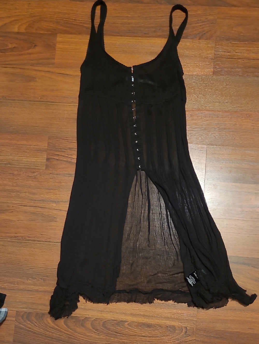 Sheer Black Button-Front Slip Shirt/ Dress